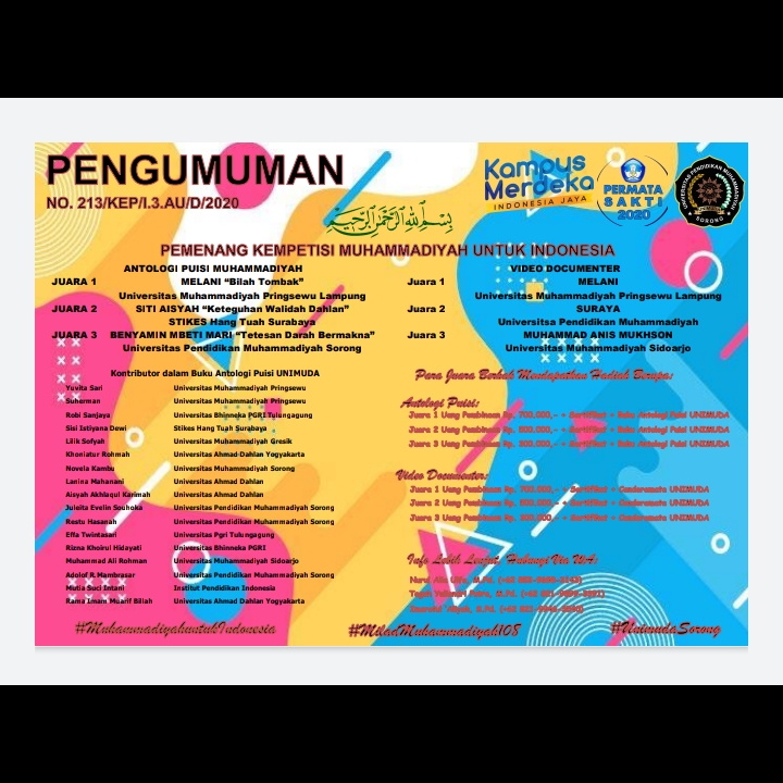 Melani mahasiswi (UMPRI) Borong Juara di Kompetisi Muhammadiyah Untuk Indonesia.
