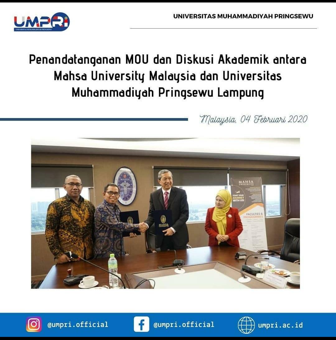 Rektor UMPRI Lampung Drs. H.Wanawir AM. MM. M.Pd Menghadiri Penandatangan MOU dan Diskusi Akademik antara MAHSA University Malaysia & UMPRI